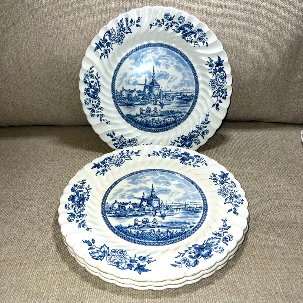 Vintage Johnson Brothers TULIP TIME Blue Dinner Plate 9 7/8” Set Of 4 Read